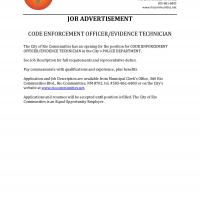 Job Advertisement - Code Enforcement Officer/Evidence Technician