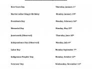 2026 Holiday Schedule