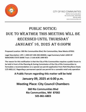 Recessed Oasis Public Forum until January 16,2025