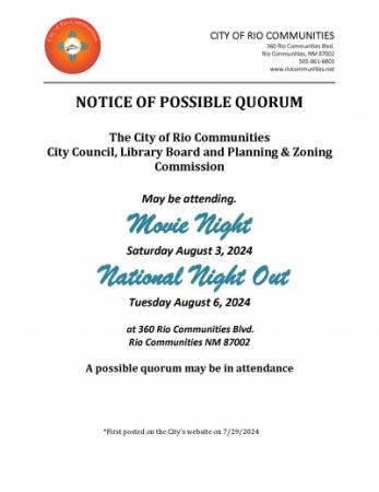 Possible Quorum August 3, 2024 & August 6, 2024