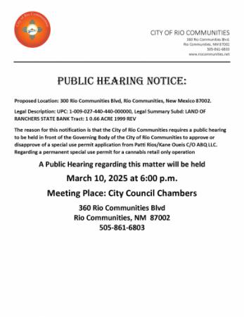 Oasis Cannabis Retail Public  Hearing March 10, 2025 6:00pm