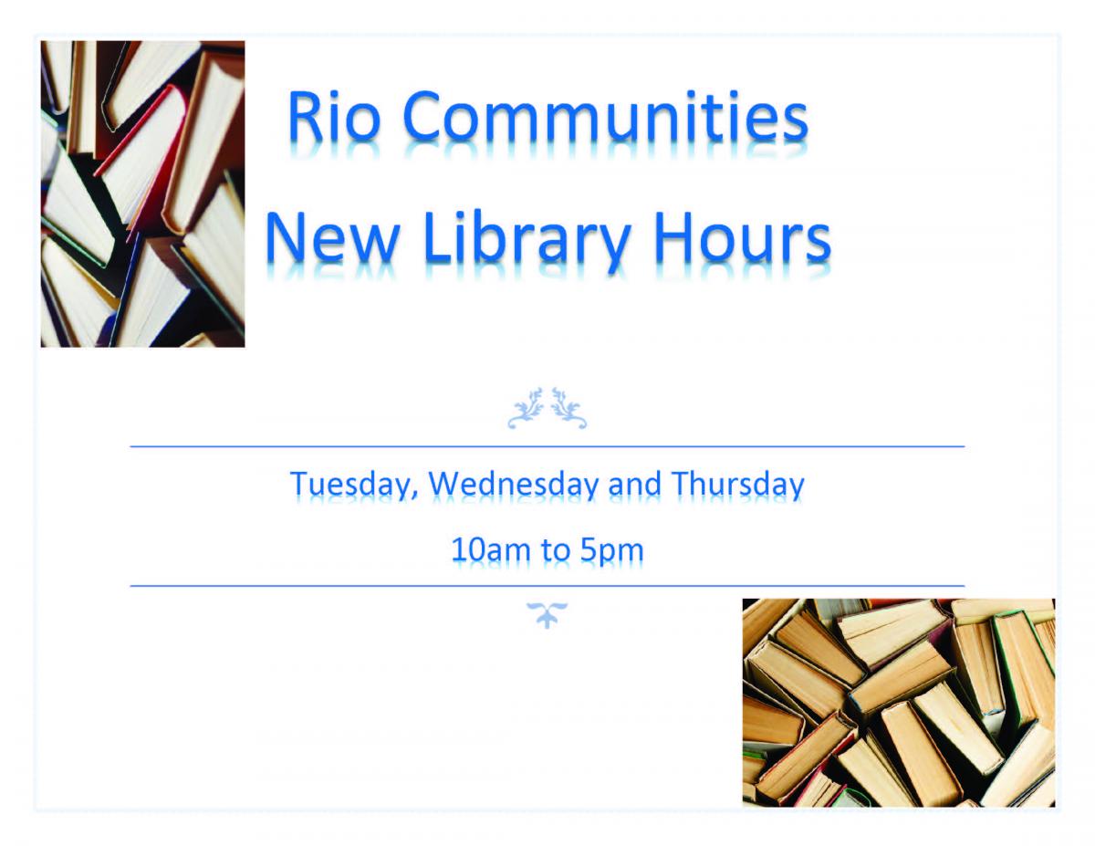 library Hours  Tuesday, Wednesday and Thursday 10 am to 5 pm