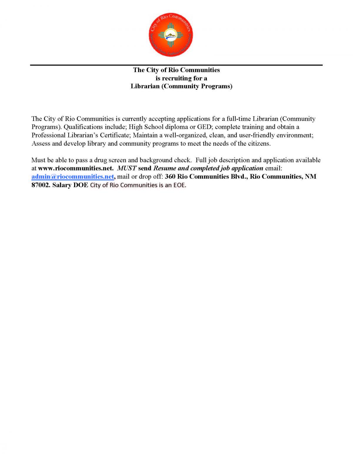 Librarian (Community Programs)  