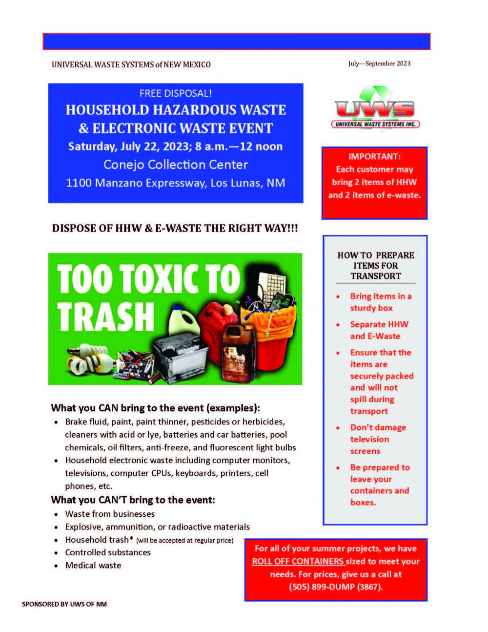 Universal Waste Systems Quarterly newsletter Rio Communities New Mexico